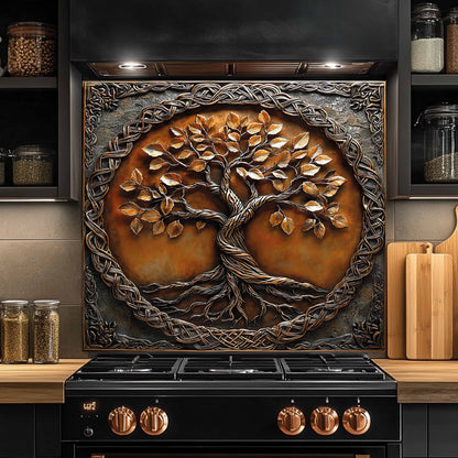 Copper Look Tree Glass Backsplash – Kitchen Backsplash for Stove & Sink
