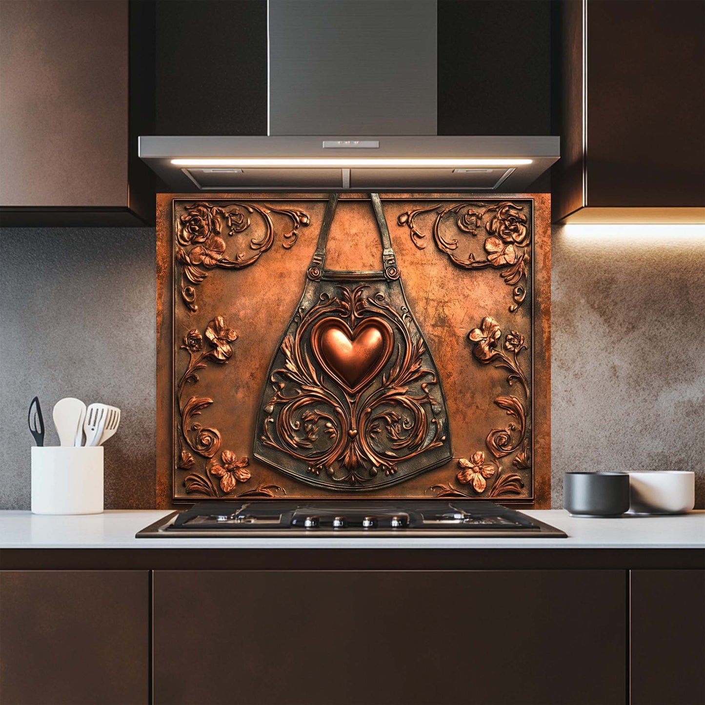 Copper Heart – Tempered Glass Backsplash for Kitchen Stove | Copper Look Backsplash