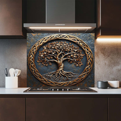 Rooted Soul – Tempered Glass Backsplash for Stove | Tree of Life Copper Look Backsplash
