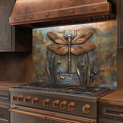 Copper Look Dragonfly Tempered Glass Backsplash – Metallic Finish Kitchen Backsplash