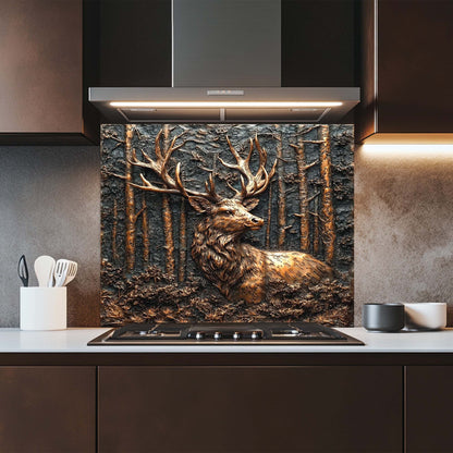 Forest Stag – Tempered Glass Backsplash for Kitchen Stove | Copper Look Backsplash