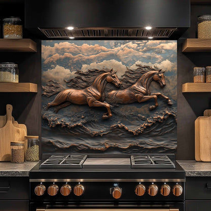 Sky Gallop Tempered Glass Backsplash – Flying Horses Kitchen Backsplash Panel
