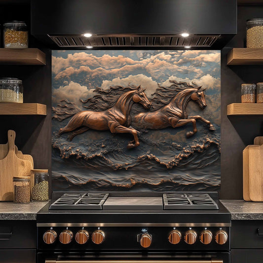 Sky Gallop Tempered Glass Backsplash – Flying Horses Kitchen Backsplash Panel