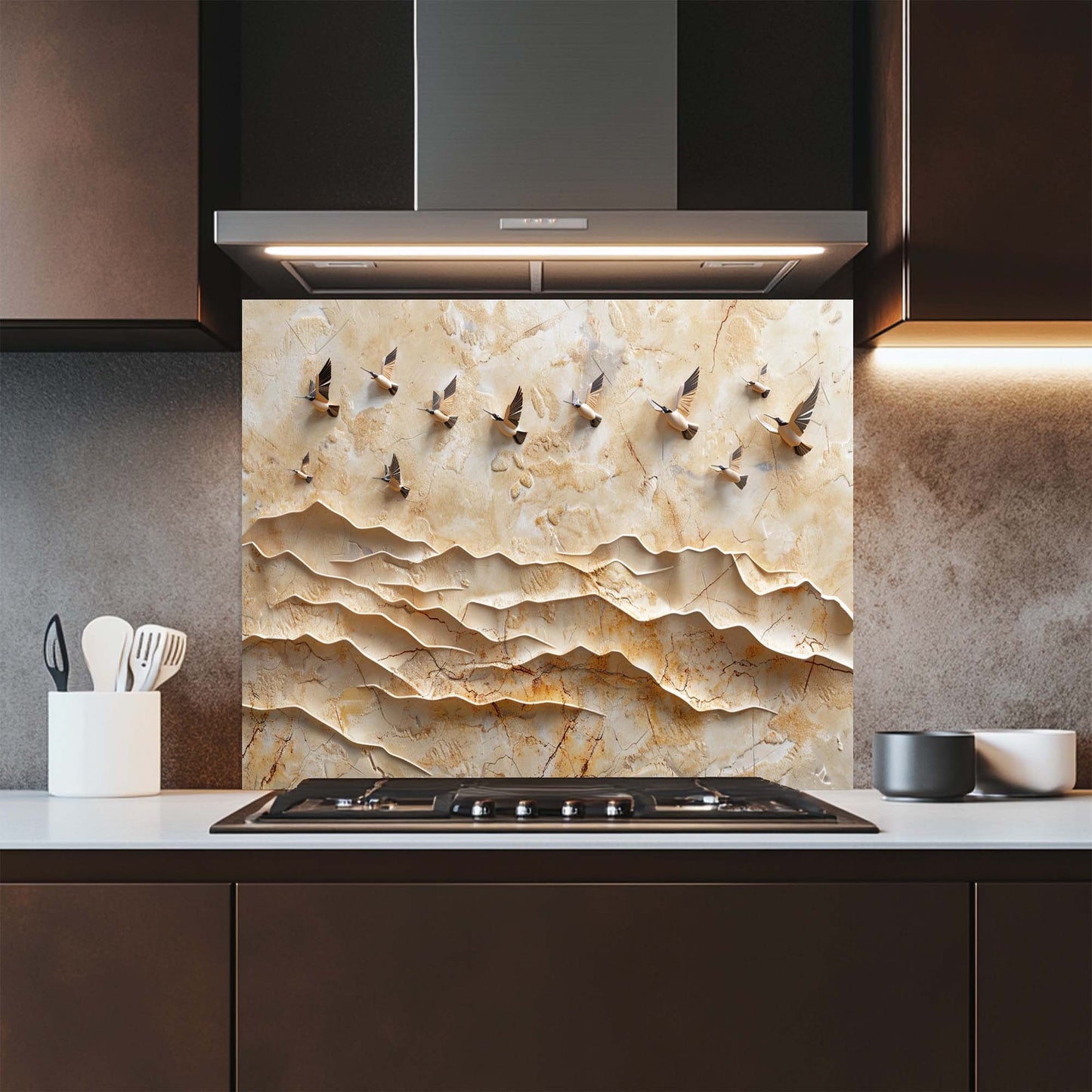 Golden Flight – Tempered Glass Backsplash for Kitchen | Flying Birds Backsplash
