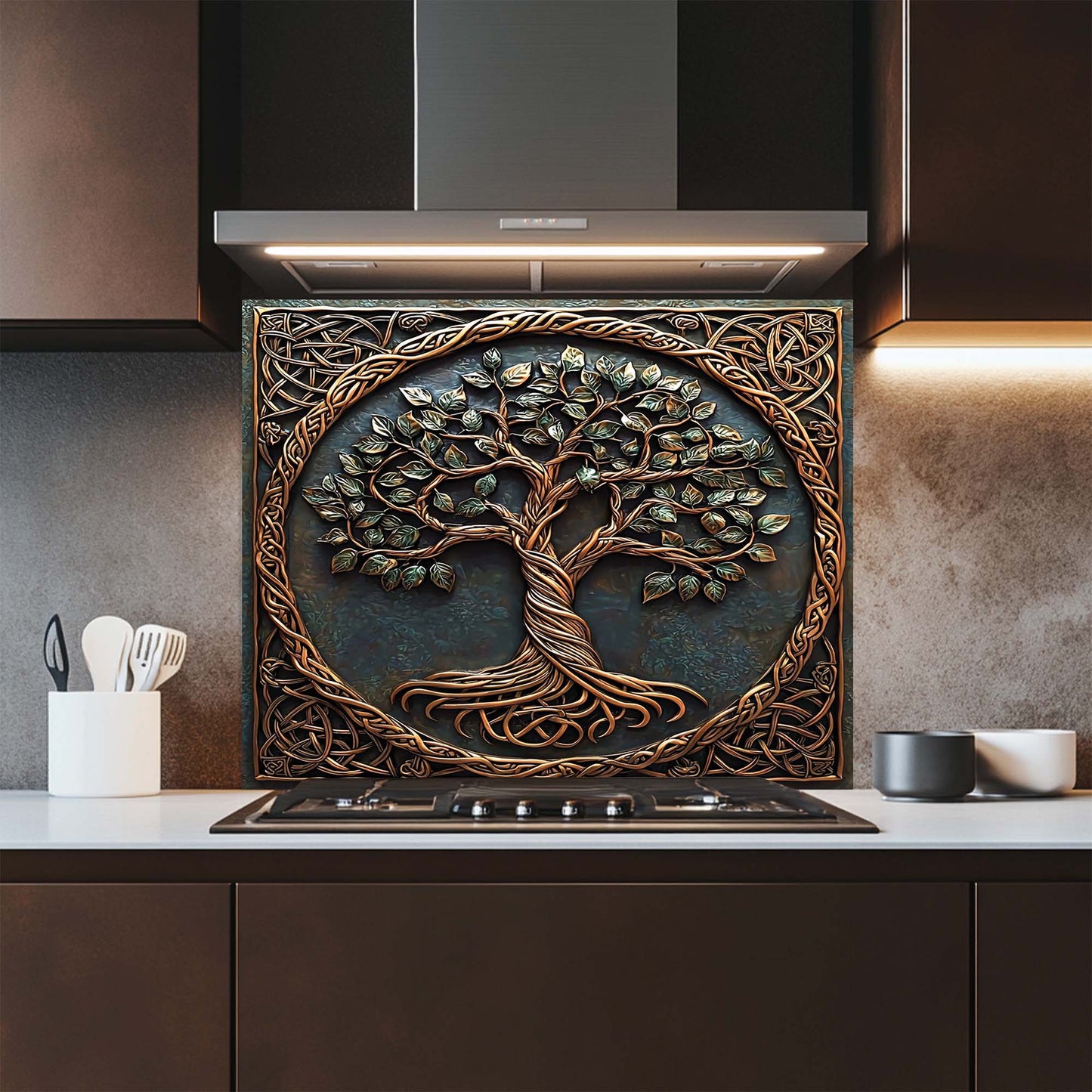Sacred Corners – Tempered Glass Backsplash for Kitchen Stove | Tree of Life Splashback