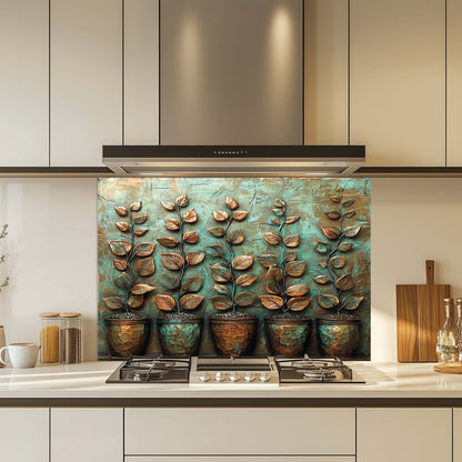 Copper Look Garden Tempered Glass Backsplash – Botanical Kitchen Back Splash
