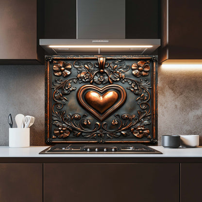 Copper Look Heart Tempered Glass Backsplash – Floral Kitchen Backsplash Behind Stove