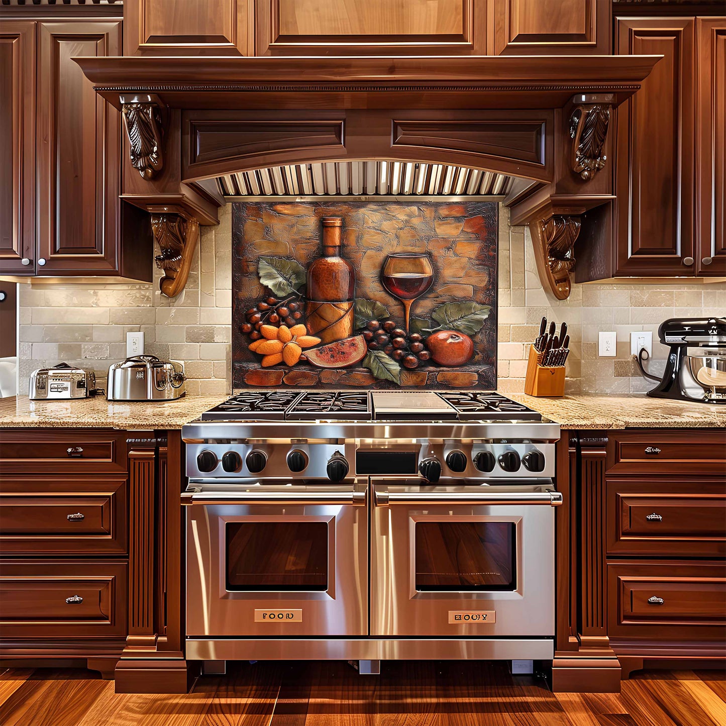 Vintage Harvest Tempered Glass Backsplash – Tuscan Style Kitchen Backsplash