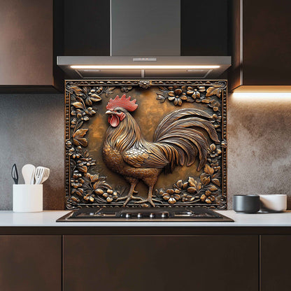 Rooster Copper Look– Tempered Glass Backsplash for Rustic Kitchen