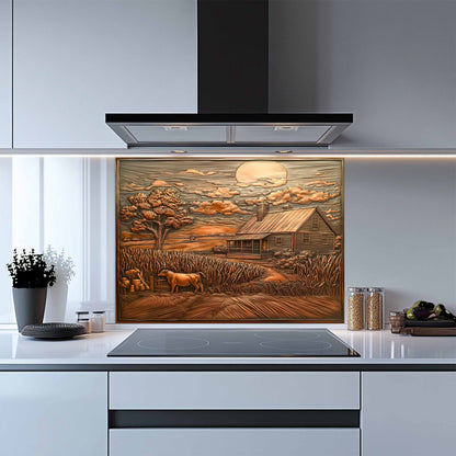 Harvest Home Tempered Glass Backsplash – Rustic Farmhouse Kitchen Backsplash Panel