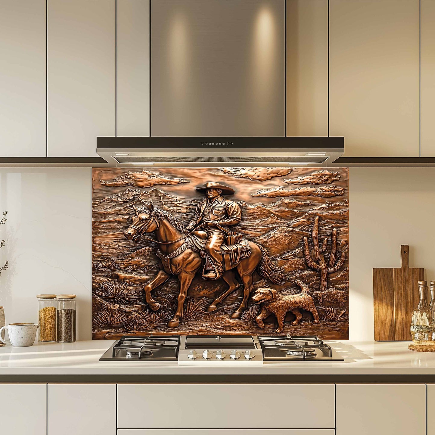Copper Look Western Tempered Glass Backsplash – Kitchen Back splash Behind Stove