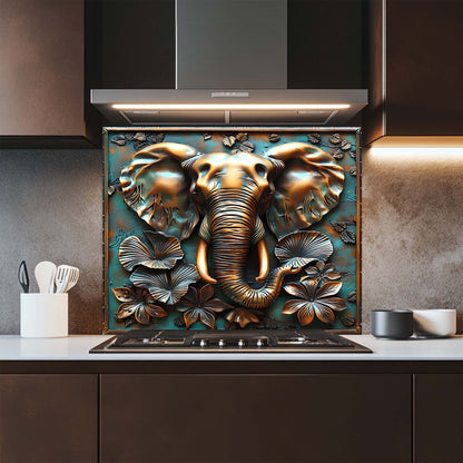 Regal Elephant – Tempered Glass Backsplash for Kitchen | Copper Look Safari Backsplash