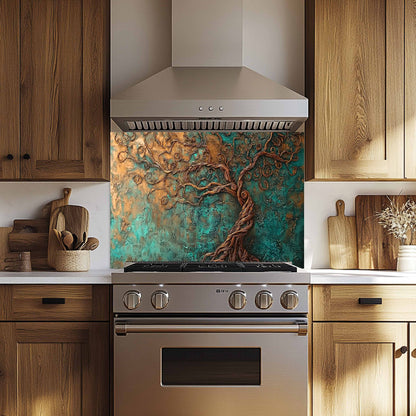 Turquoise Swirl Tempered Glass Backsplash – Kitchen Backsplash for Stove & Sink
