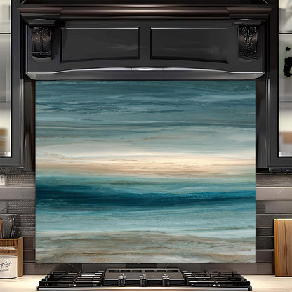 Coastal Serenity – Tempered Glass Backsplash for Kitchen – Ocean Horizon Splashback