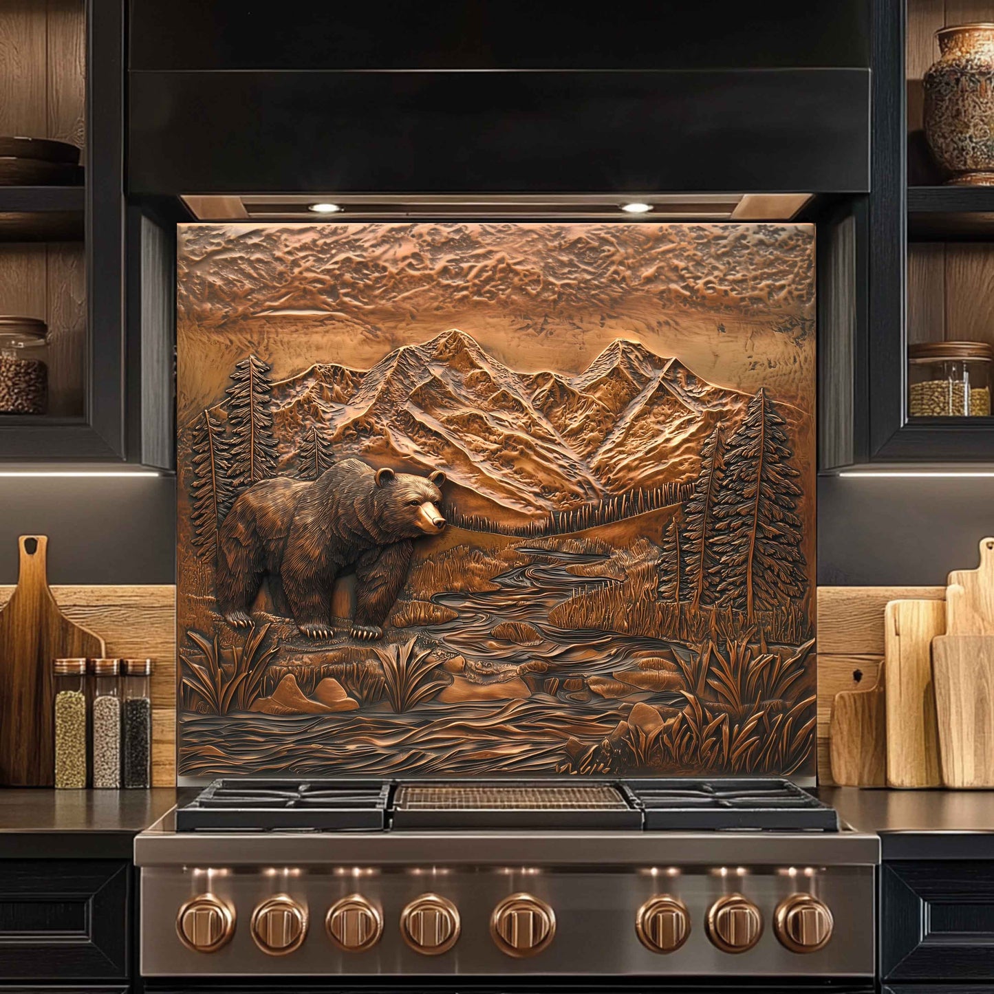 River Watch Tempered Glass Backsplash – Bear and Mountain Kitchen Splashback