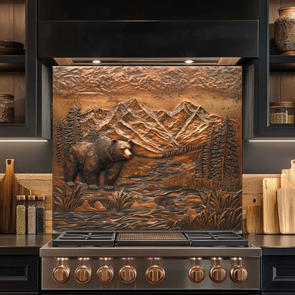 River Watch Tempered Glass Backsplash – Bear and Mountain Kitchen Splashback