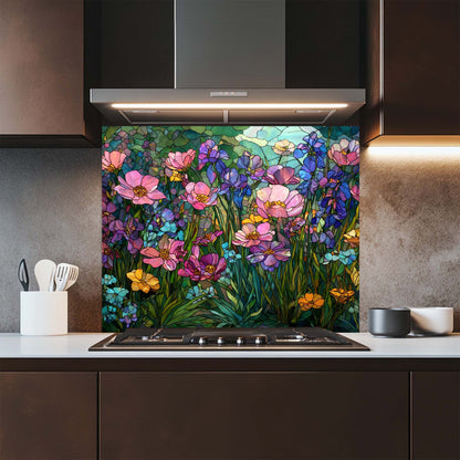 Glass Bloom – Tempered Glass Backsplash for Kitchen Stove | Floral Stained Backsplash