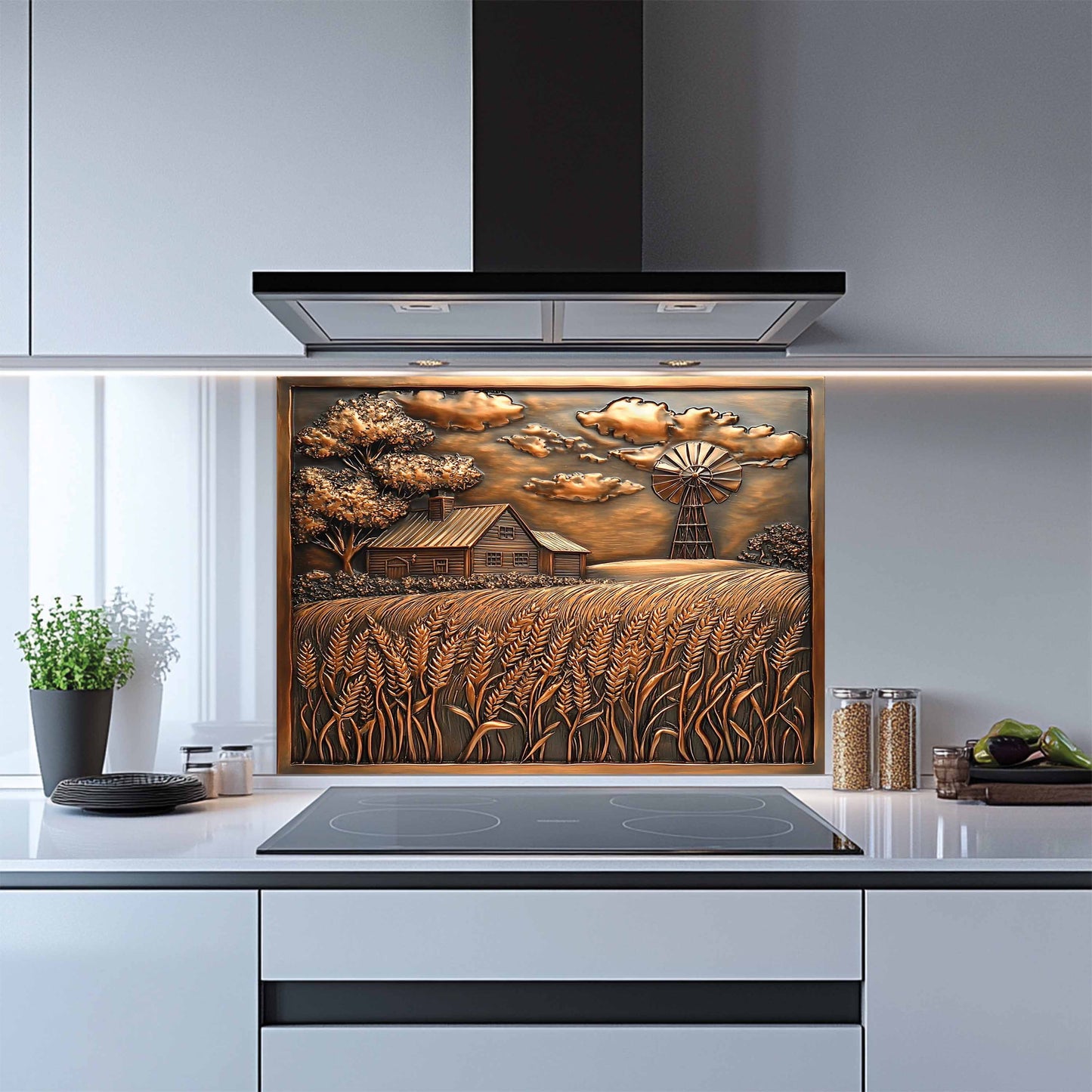 Harvest Hills Tempered Glass Backsplash – Copper Look Farmhouse Kitchen Backsplash