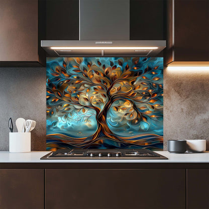 Copper Roots – Tempered Glass Backsplash for Kitchen Stove | Tree of Life Backsplash