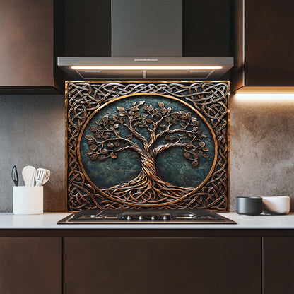 Timeless Tree – Tempered Glass Backsplash for Kitchen Stove | Copper Look Backsplash