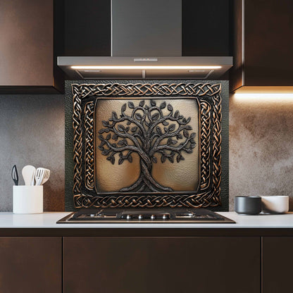 Custom Kitchen Backsplash – Celtic Roots Tempered Glass Stove Backsplash
