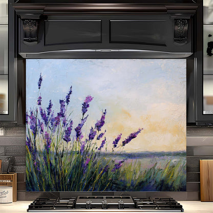 Lavender Fields – Tempered Glass Backsplash for Kitchen – Provence Inspired Splashback
