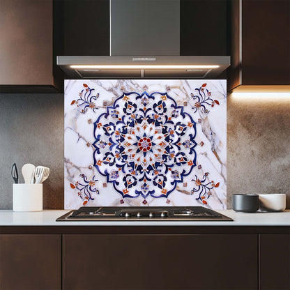 Imperial Mosaic – Tempered Glass Backsplash for Kitchen – Blue & Gold Mandala Splashback