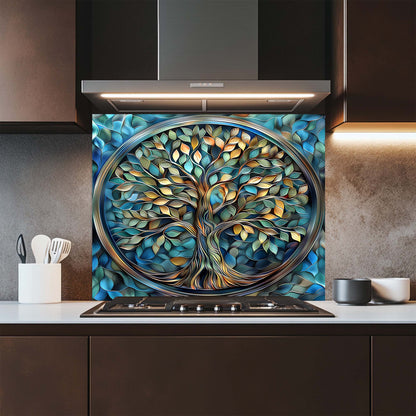 Aqua Roots – Tempered Glass Backsplash for Kitchen Stove | Tree of Life Backsplash