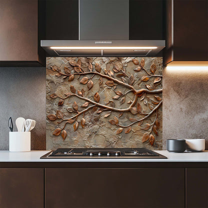 Copper Vine – Tempered Glass Backsplash for Kitchen – Copper Look Glass Backsplash