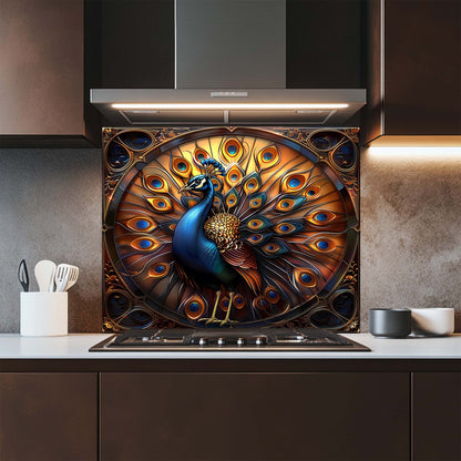 Royal Bloom – Tempered Glass Backsplash for Kitchen Stove | Majestic Peacock Backsplash