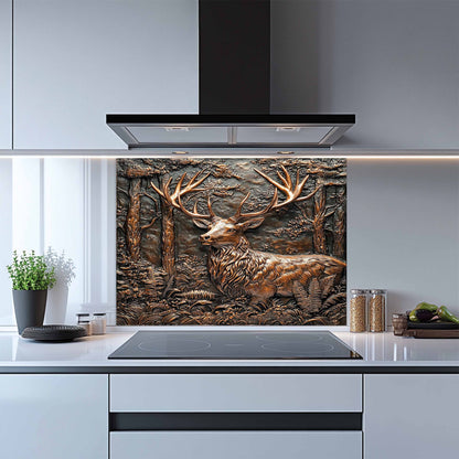 Copper Look Deer Tempered Glass Backsplash – Kitchen Backsplash for Farmhouse, Lodge and Cabin