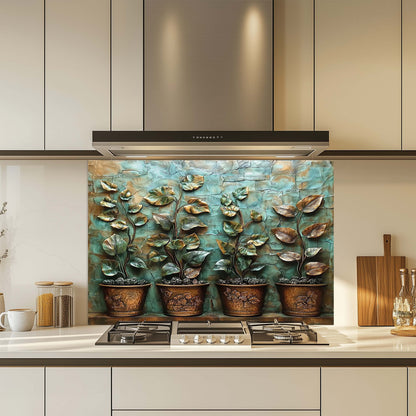 Copper Look Vines Tempered Glass Backsplash – Botanical Kitchen Backsplash