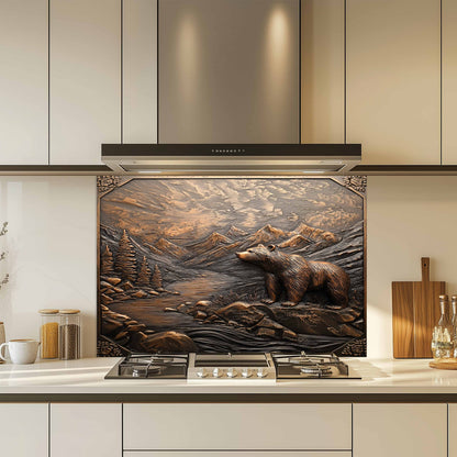Summit Watcher Tempered Glass Backsplash – Mountain Bear Stove Glass Backsplash