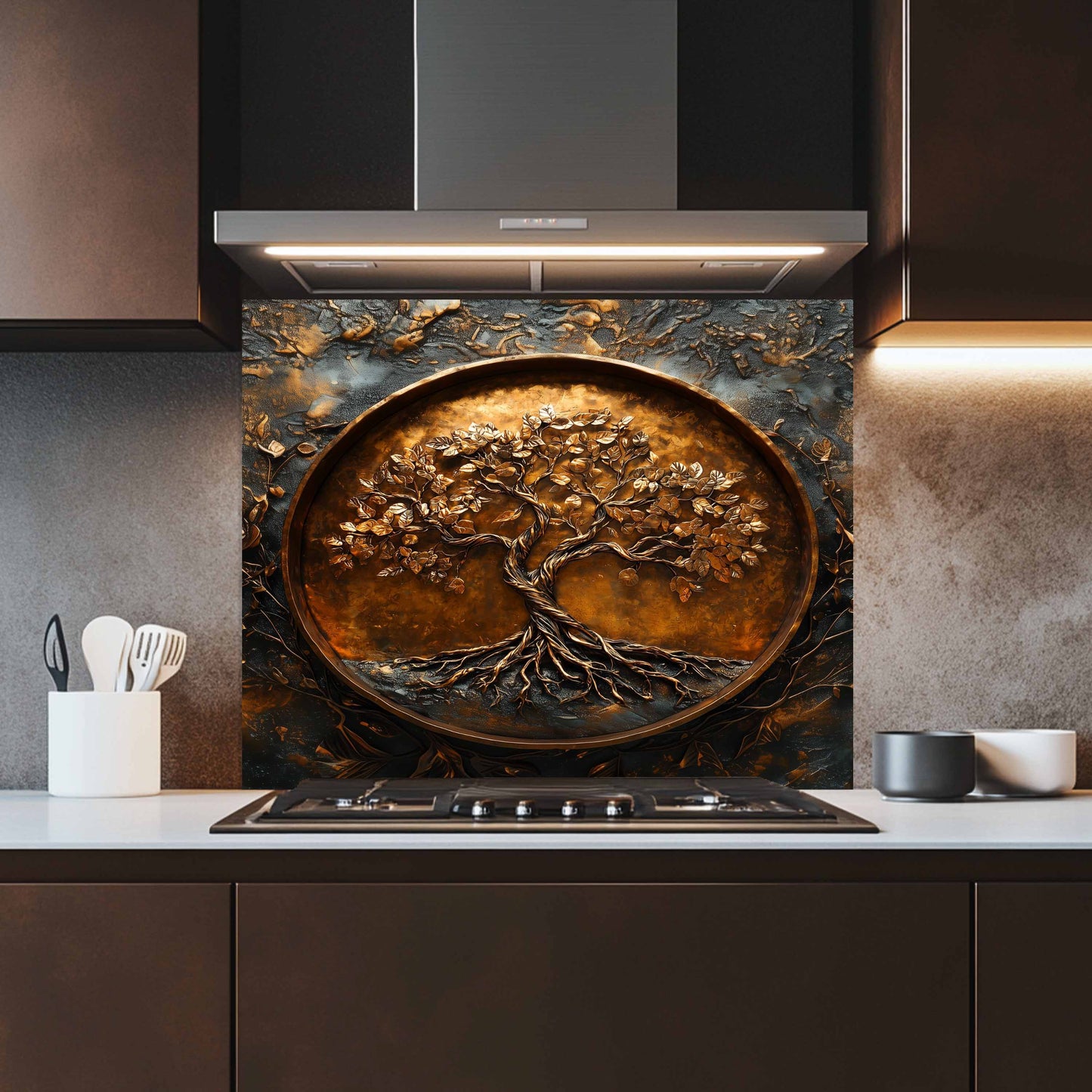 Copper Look Tree of Life Glass Backsplash – Kitchen Backsplash
