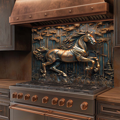 Wild Gallop – Tempered Glass Backsplash for Kitchen Stove | Copper Look Horse Backsplash