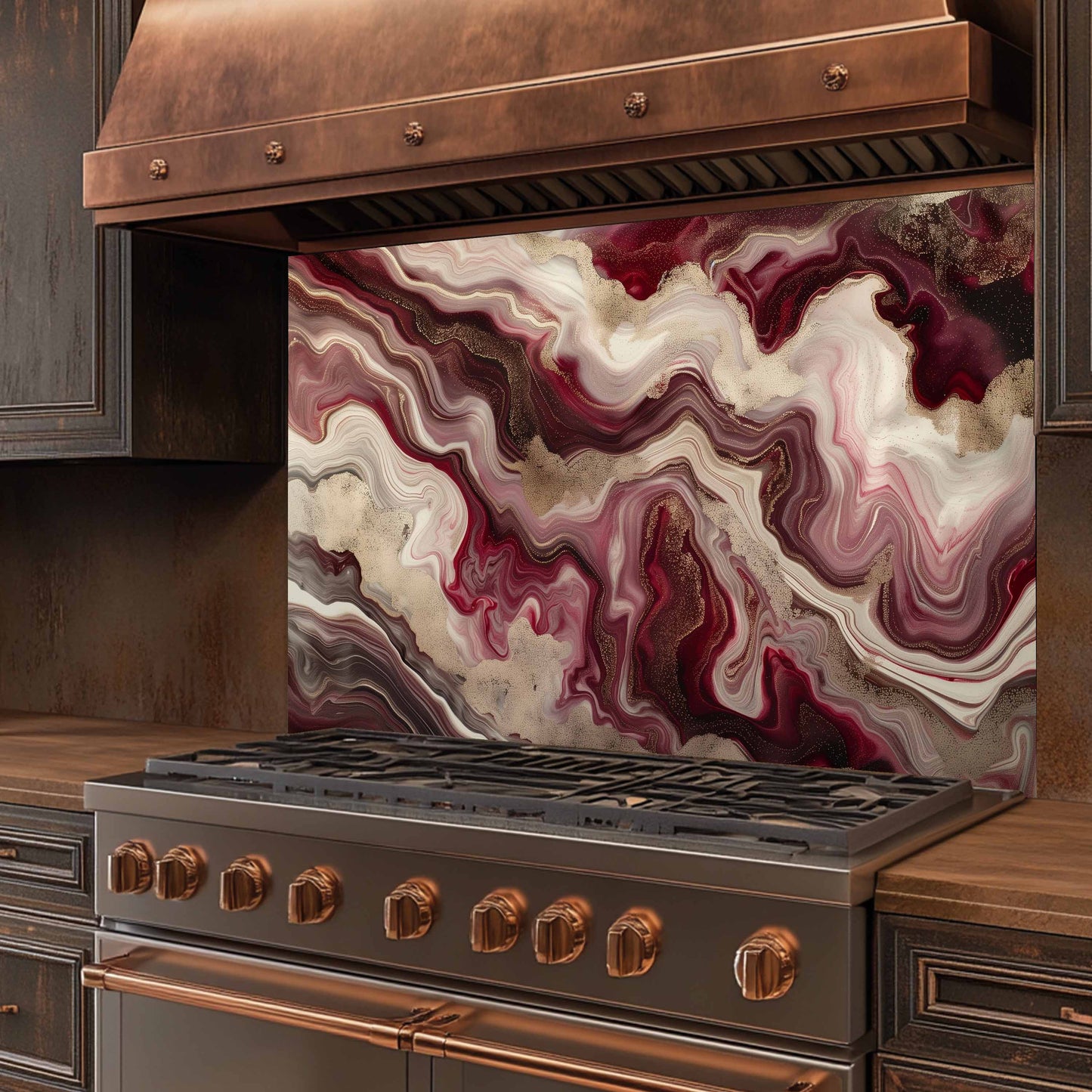 Tempered Glass Backsplash – Mocha Rose Elegance