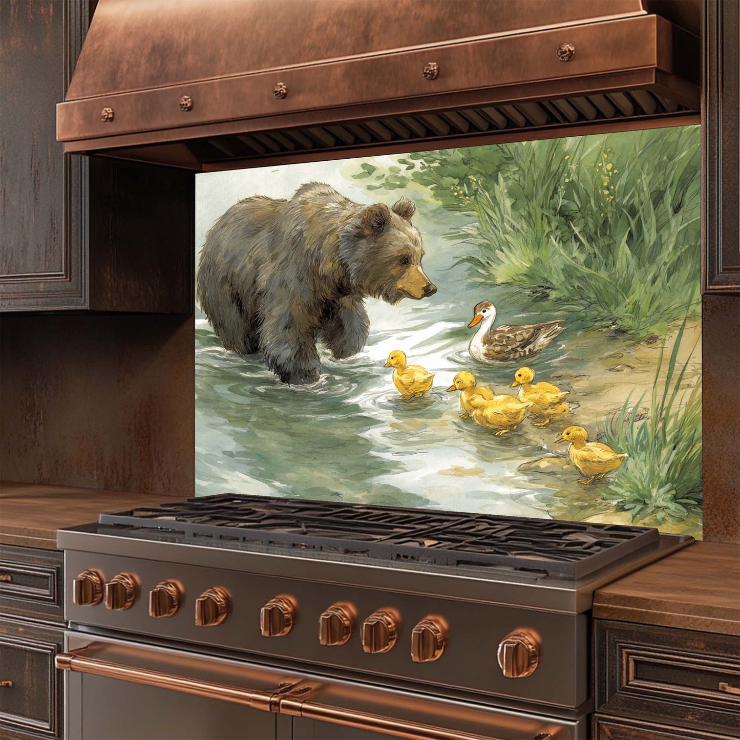 Duckling Stroll – Tempered Glass Backsplash for Kitchen Stove | Bear and Duck Backsplash