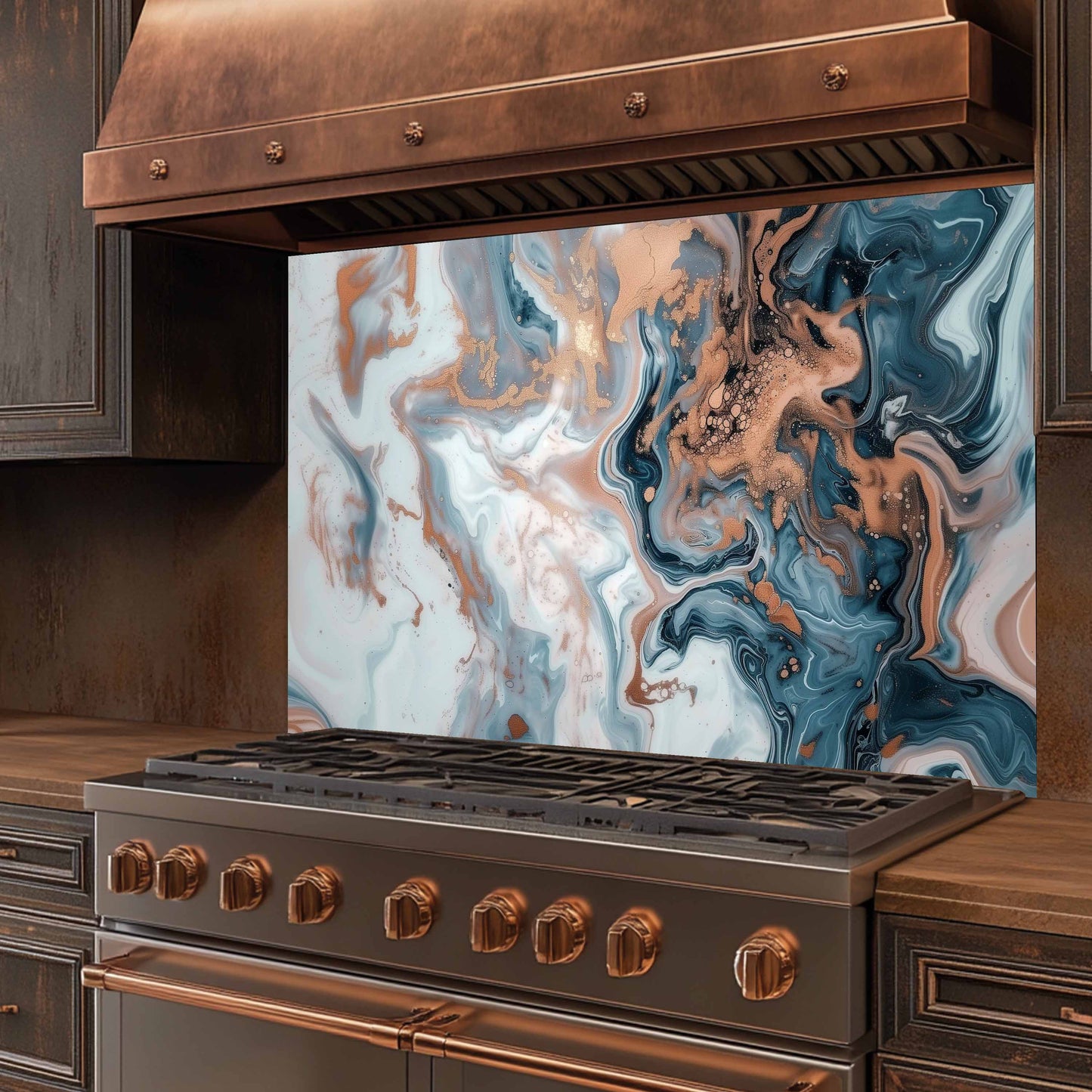Glass Kitchen Backsplash – Copper Smoke Marble Abstract Design