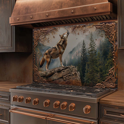 Howl Spirit – Tempered Glass Backsplash for Kitchen | Wolf and Forest Landscape Backsplash