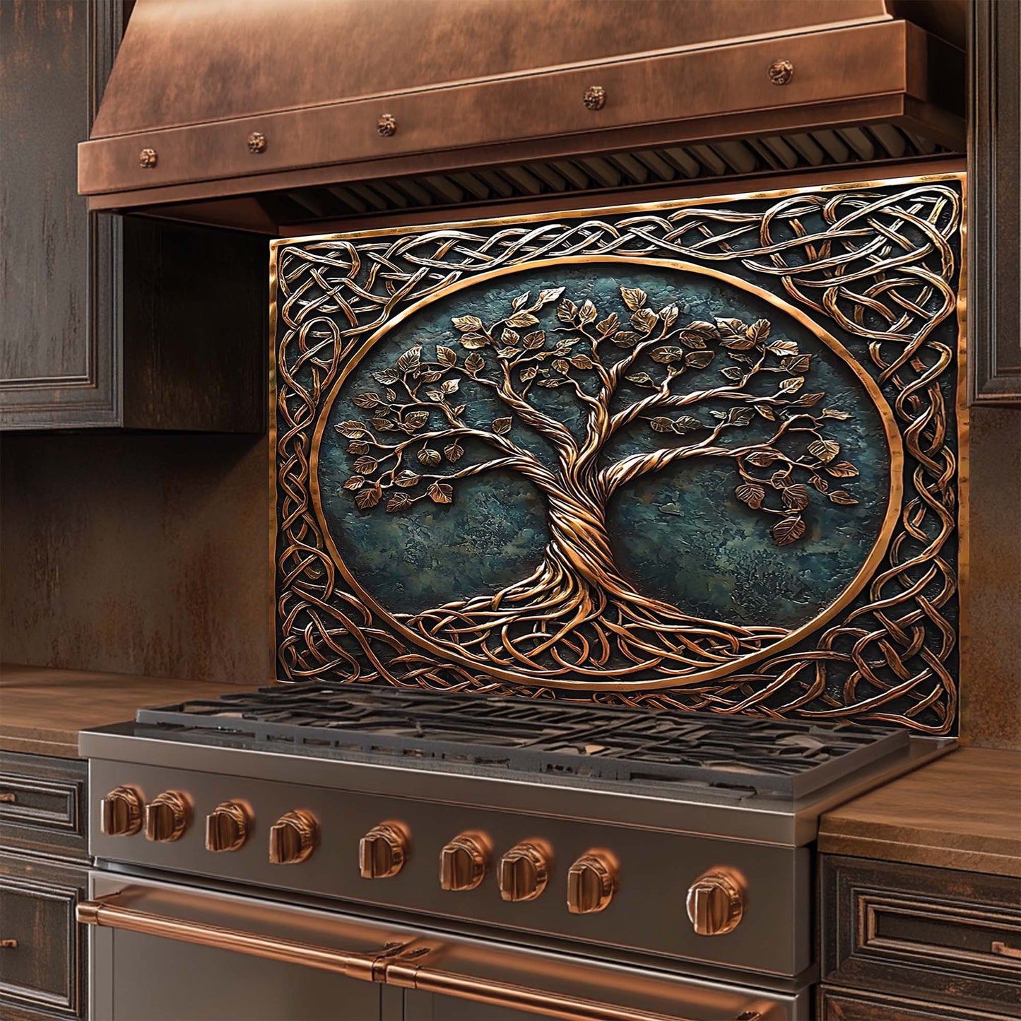 Timeless Tree – Tempered Glass Backsplash for Kitchen Stove | Copper Look Backsplash