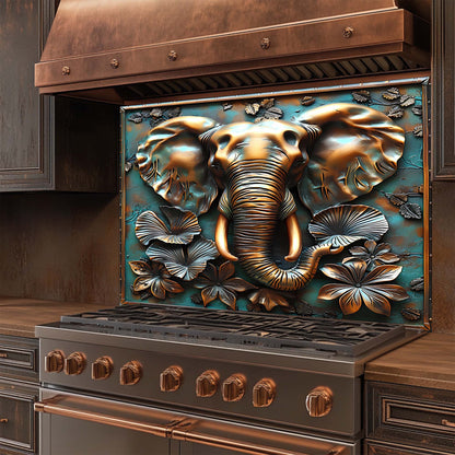 Regal Elephant – Tempered Glass Backsplash for Kitchen | Copper Look Safari Backsplash
