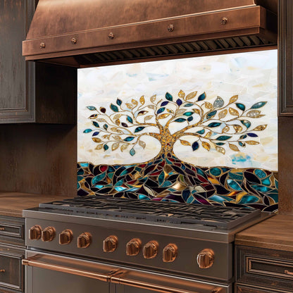 Custom Kitchen Backsplash – Gem Roots Tempered Glass Stove Backsplash
