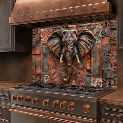 Tribal Elephant – Tempered Glass Backsplash | African Ethnic Pattern Kitchen Backsplash