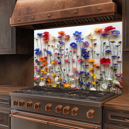 Floral Waltz Tempered Glass Backsplash – Colorful Flower Kitchen Backsplash Tile