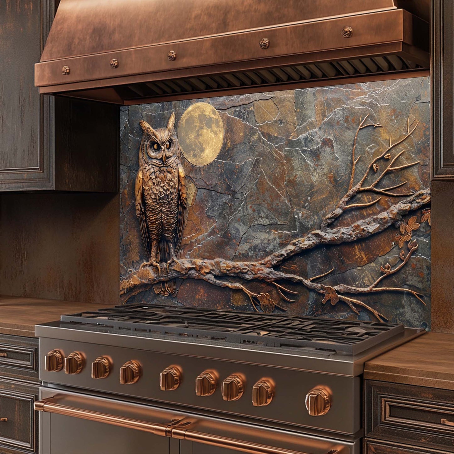 Midnight Owl Watch Tempered Glass Backsplash | Owl and Full Moon Backsplash