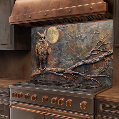 Midnight Owl Watch Tempered Glass Backsplash | Owl and Full Moon Backsplash