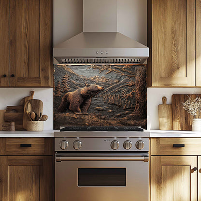 Mountain Whisper Tempered Glass Backsplash – Bear in Forest Kitchen Backsplash Panel