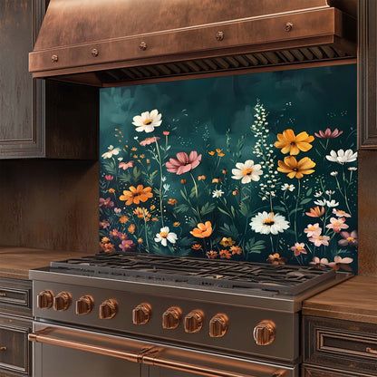 Wild Bloom – Tempered Glass Backsplash for Kitchen Stove | Wildflower Field Splashback