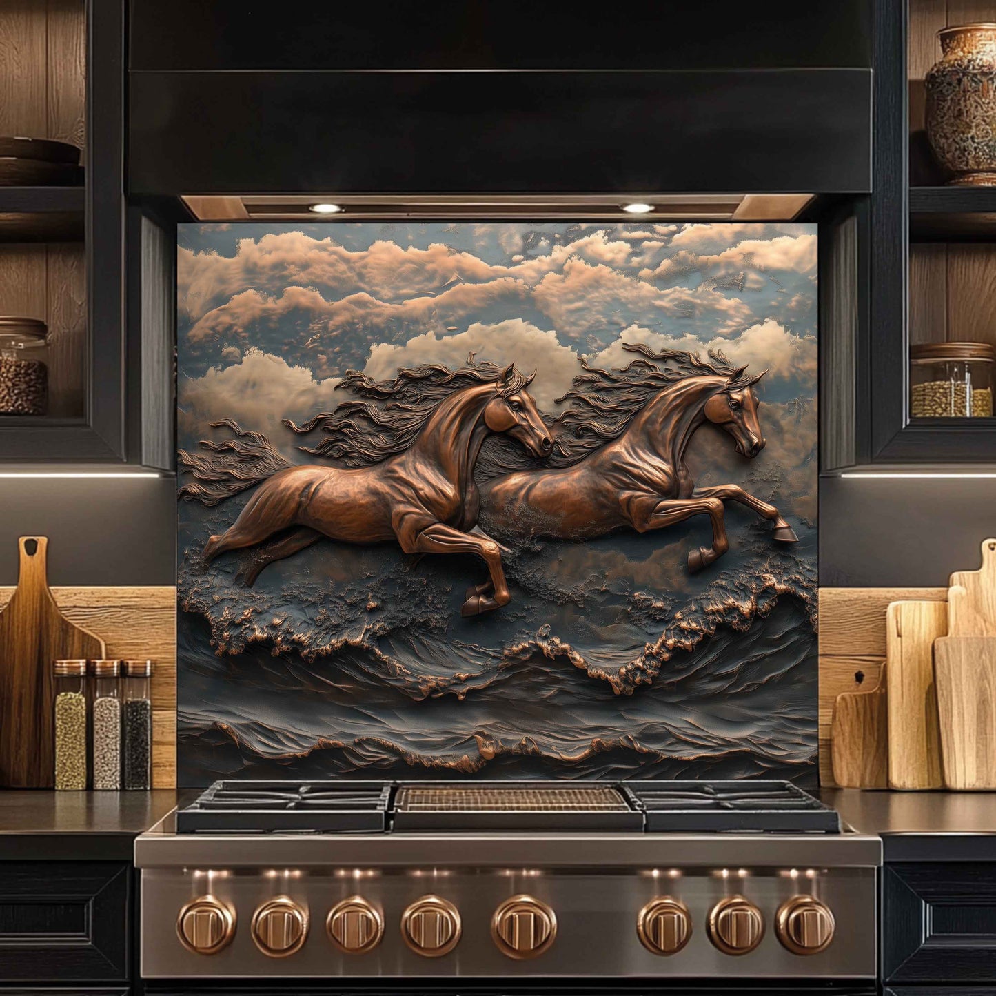 Sky Gallop Tempered Glass Backsplash – Flying Horses Kitchen Backsplash Panel