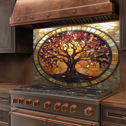 Amber Radiance – Tempered Glass Backsplash for Stove | Tree of Life Mosaic Style Backsplash